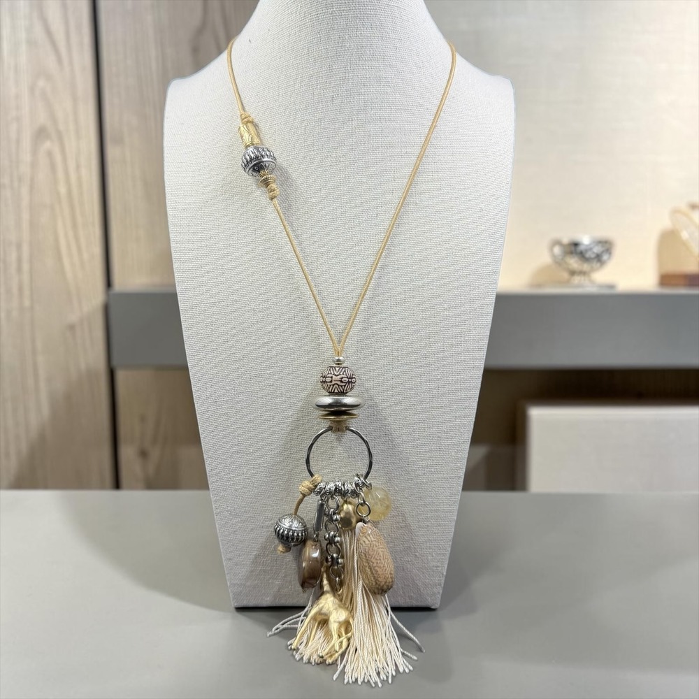 Chico's Safari Tassel Pendant Necklace Giraffe Charm Adjustable Boho Statement
